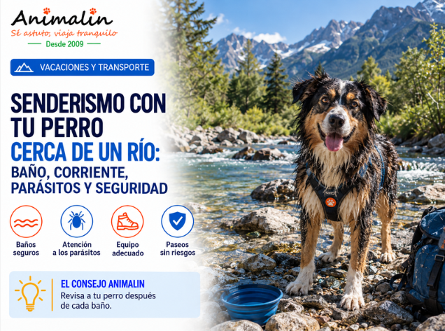 💦 Senderismo con tu perro cerca de un río: baño, corrientes, parásitos y seguridad